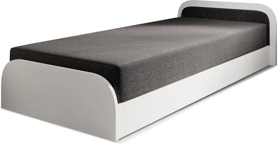 Pat alb/gri închis tapițat/din placă aglomerată de lemn cu spațiu de depozitare cu saltea 80x190 cm Parys – ELTAP