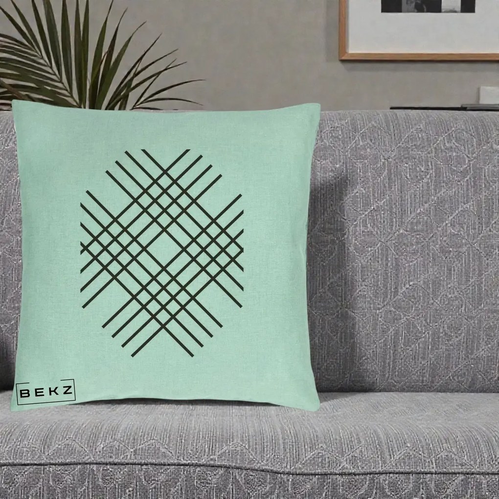 Perna Decorativa Geometric Grid, 40x40 cm, Verde Menta, Husa Detasabila, Perna Inclusa, BEKZ®