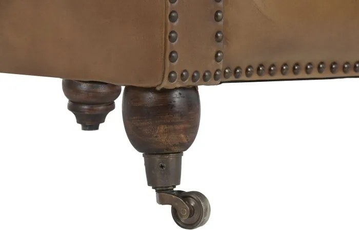 Fotoliu Chesterfield din piele naturală maro cu aspect antichizat, capitonat cu nasturi, stil clasic vintage, 90 x 80 x 77 cm, „Wellington”