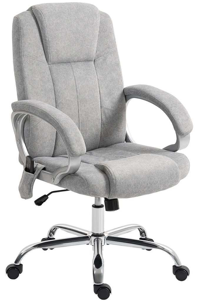 HOMCOM Scaun de Birou Masaj Vibrant și Încălzitor cu Suport pentru Picioare, Scaun Reclinabil 135° de Birou în Velluto cu Brațe și Înălțime Reglabilă pentru Studiu, Gri | Aosom Romania