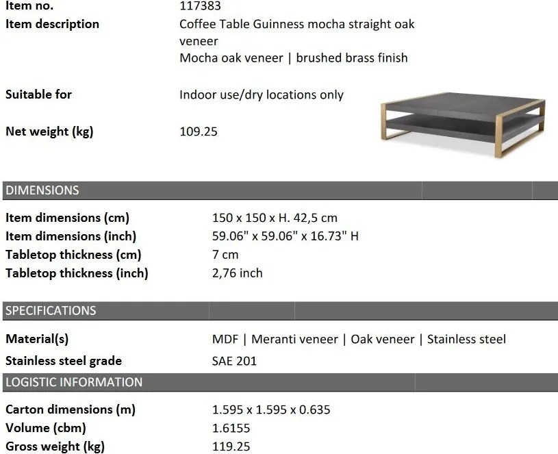 Masuta de cafea design LUX Guinness 150x150cm