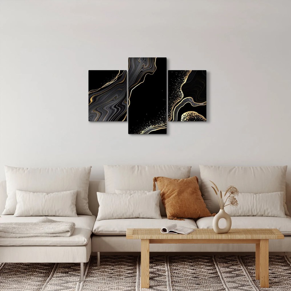 Tablou - Marmură negru - auriu (90x60 cm)
