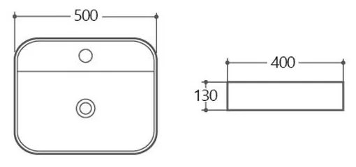 Lavoar pe blat negru, dreptunghiular, 50 cm, Fluminia Juno 500x400 mm, Negru mat