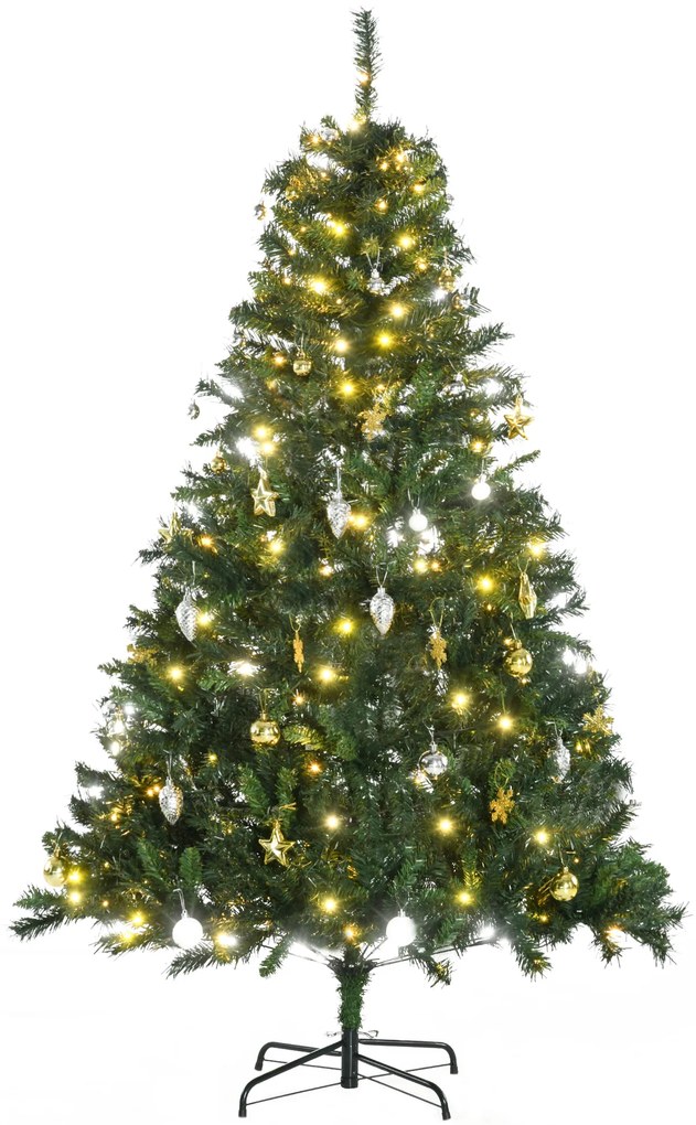 HOMCOM albero di natale a led albero di natale con luci led albero di natale già decorato albero di natale pvc Verde Φ112 × 180cm