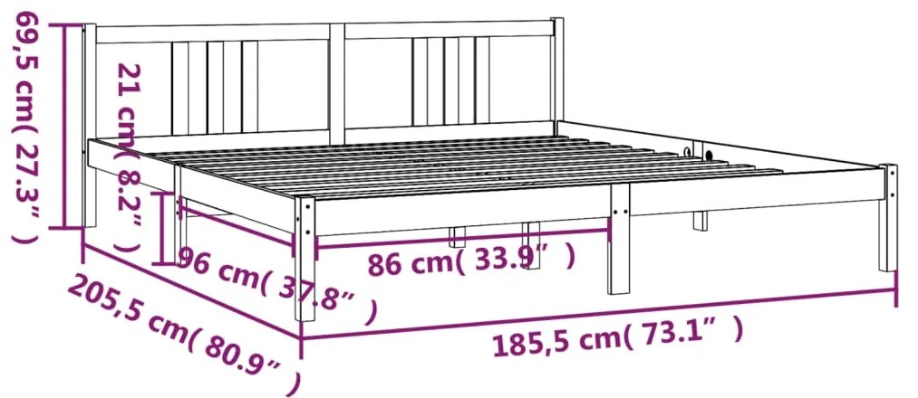 Cadru de pat Super King 6FT, 180x200 cm, lemn masiv pin Maro, 180 x 200 cm