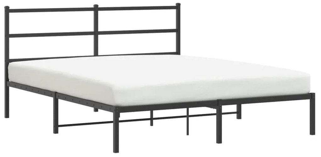 Cadru de pat metalic cu tablie, negru, 160x200 cm