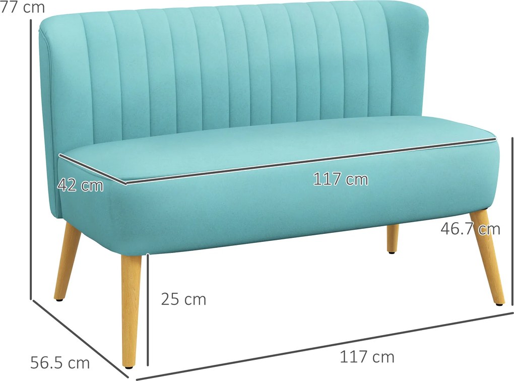 HOMCOM Canapea retro design 2 locuri, picioare din lemn, 117 cm x 56,5 cm x 77 cm, Verde | Aosom Romania