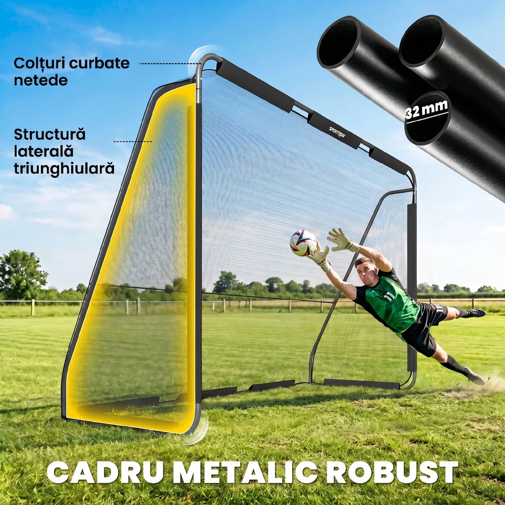 SPORTNOW Poartă de Fotbal 3x2 m, cu Plasă Rezistentă și Cadru Metalic Stabil, Negru | Aosom Romania