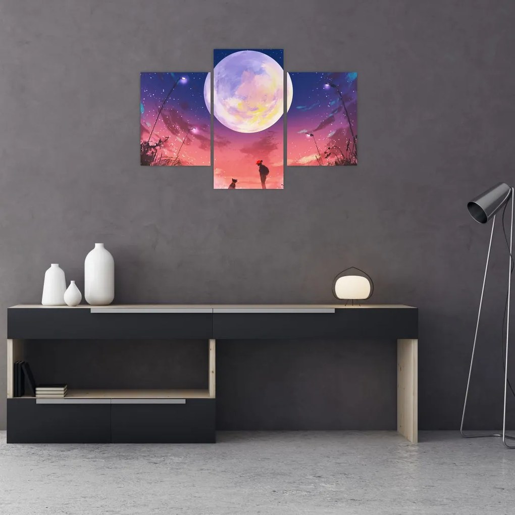 Tablou - Femeie și câine pe lună plină (90x60 cm)