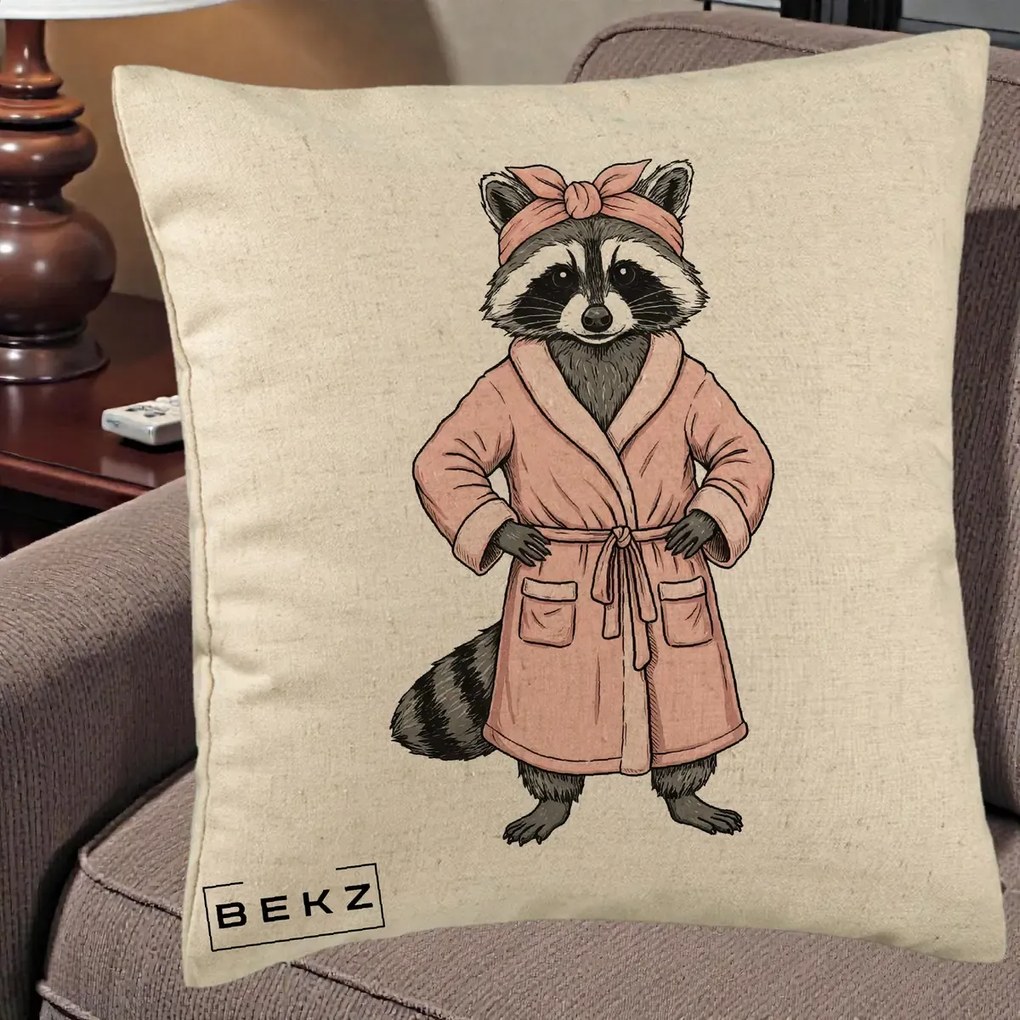 Perna Decorativa Albinuta Kawaii Vesela, 40x40 cm, Bej, Husa Detasabila, Perna Inclusa, BEKZ®