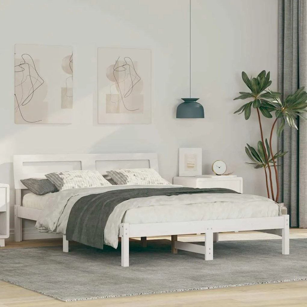 vidaXL Cadru de pat Alb 120 x 200 cm Lemn de brad solid