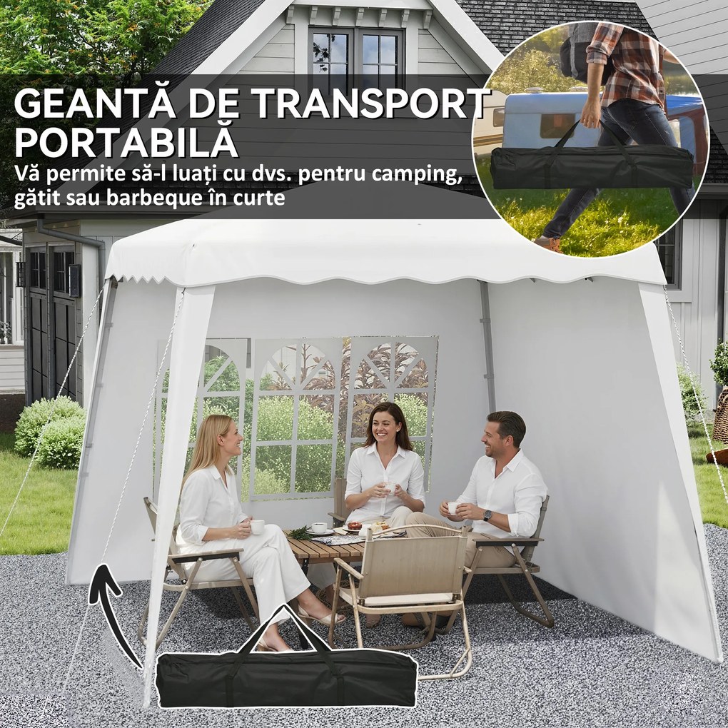 Outsunny Pavilion Pliabil UV50+ cu 2 Părți Laterale Stâlpi Oblici Geantă Transport | Aosom Romania