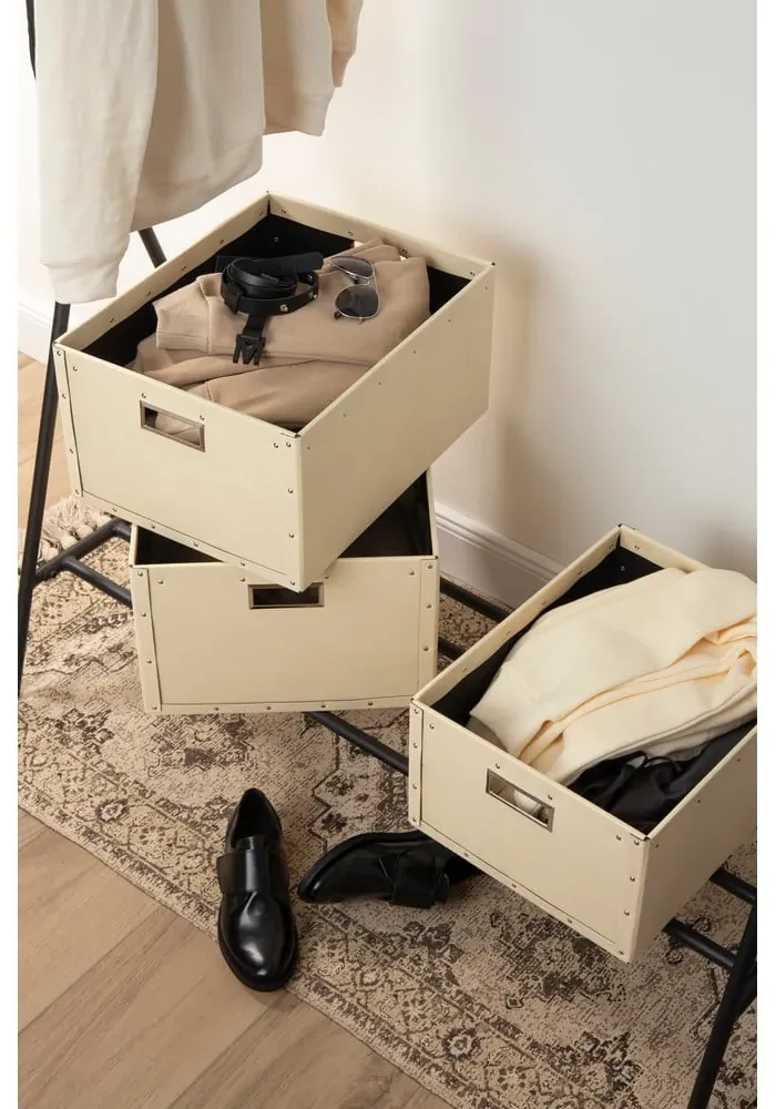 Cutii de depozitare bej 3 buc. din carton Ture – Bigso Box of Sweden
