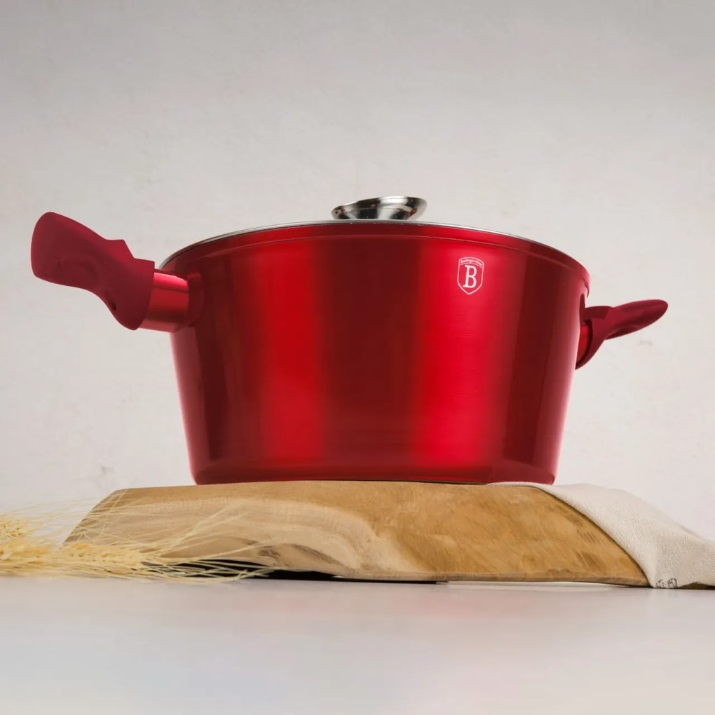 Set de oale si tigai cu capace, marmorate, 18 piese Burgundy Metalic Line Berlinger Haus BH 7035