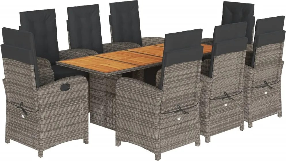 vidaXL Set mobilier grădină cu perne, 9 piese, gri, poliratan