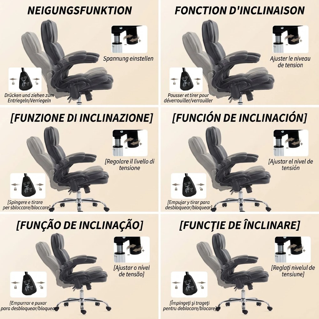 HOMCOM Scaun de Birou Masant Vibrant la 4 Puncte cu Funcție de Dondolo și Încălzire, Scaun de Birou, Scaun pentru Birou în Piele PU cu Brațe Pliabile și Înălțime Reglabilă, Negru | Aosom Romania