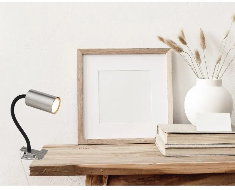 Veioza, lampa de birou cu clema design modern Robby nichel mat