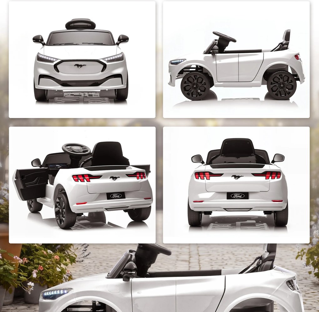 AIYAPLAY Mașină electrică pentru copii Ford Mustang Mach-E sub licență oficială 12 V telecomandă 2,4 G 2 motoare 92x55x44cm alb | Aosom Romania