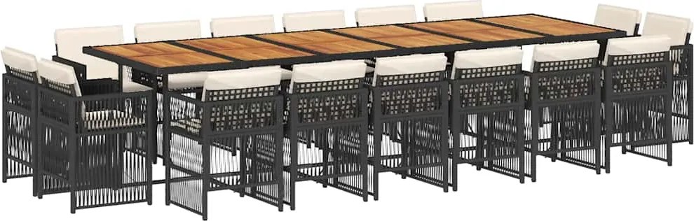 vidaXL Set mobilier de grădină cu perne, 17 piese, negru, poliratan