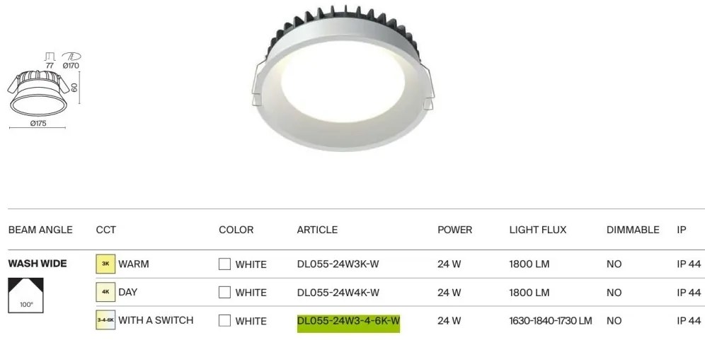 Spot LED incastrabil protectie IP44 Okno 17,5cm CCT