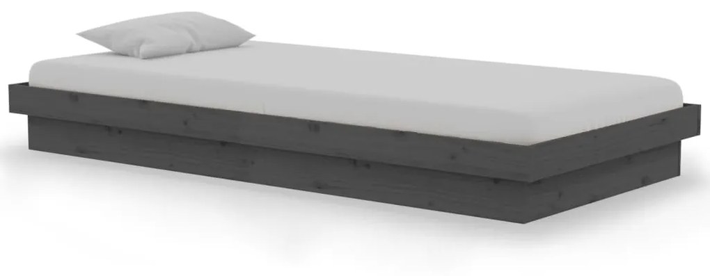 819939 vidaXL Cadru de pat single, gri, 90x190 cm, lemn masiv