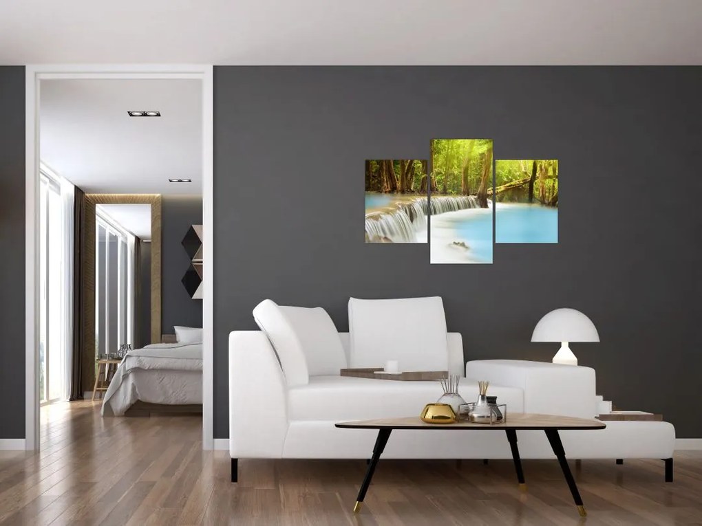 Tablou cu cascada Huai Mae Kamin în pădure (90x60 cm)