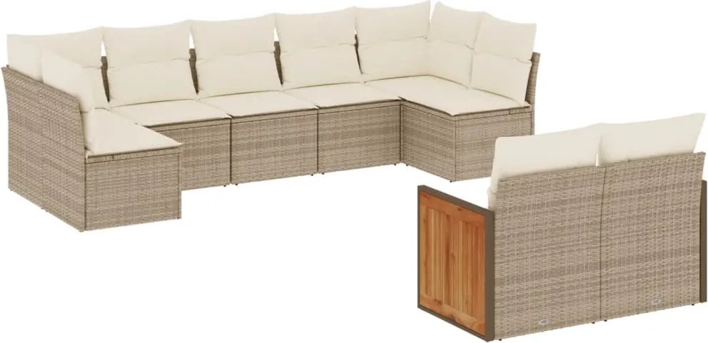 vidaXL Set canapele de grădină, 9 piese, cu perne, bej, poliratan