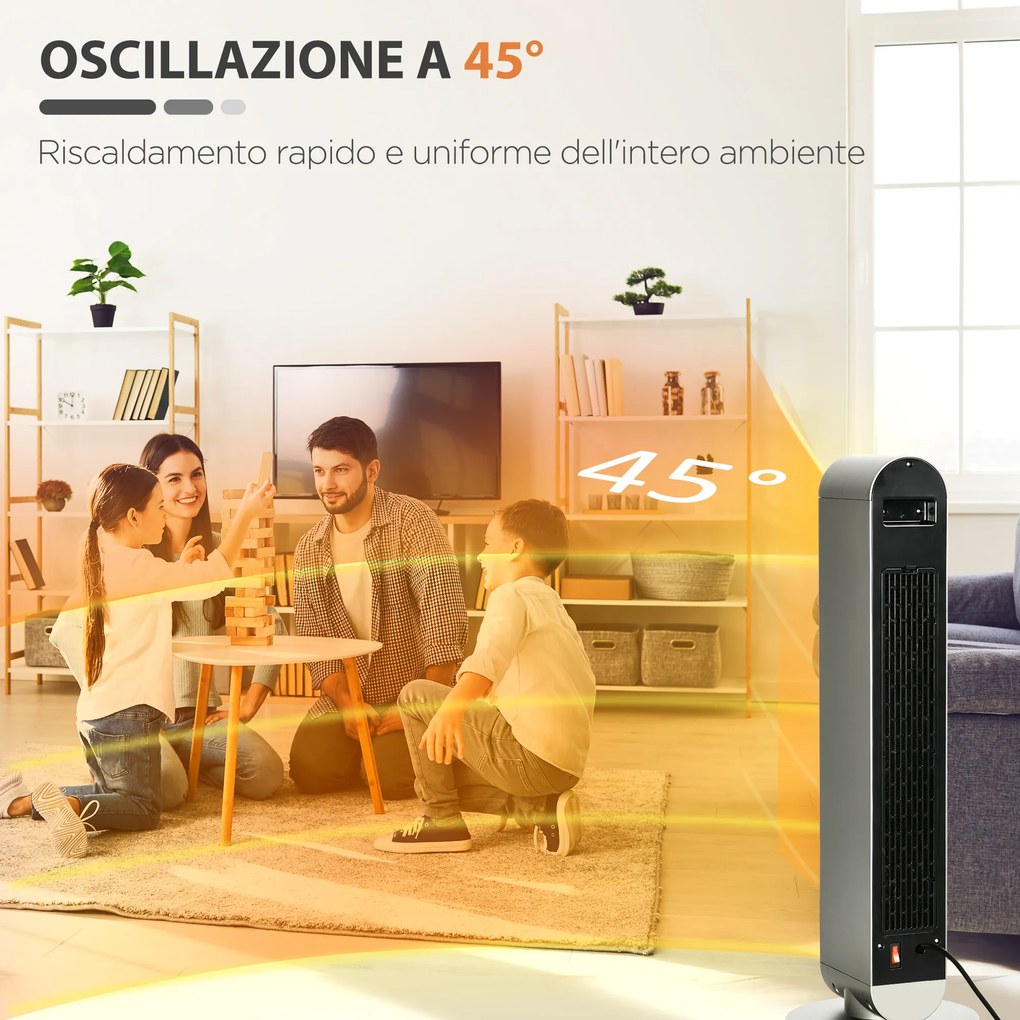 Incalzitor electric oscilant cu 3 moduri de incalzire cu temperatura reglabila si telecomanda, din ABS, Φ25x73,5 cm, argintiu HOMCOM | Aosom RO