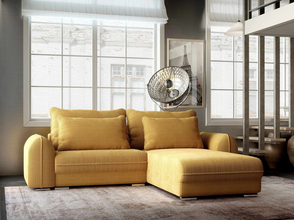 Colțar extensibil dumonde cu ladă de depozitare si sezut confortabil din spuma high-density, Denver Zoom Mustar 275x185 cm II