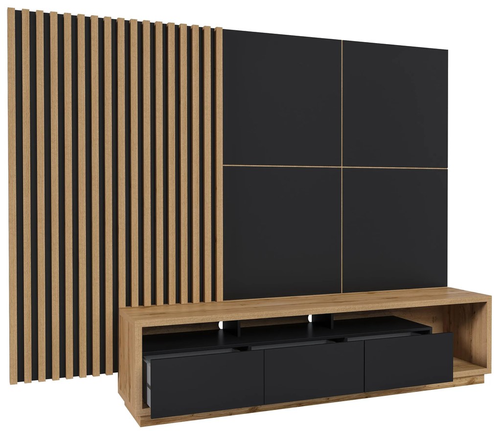 Mobilier living Celcey Typ 10 (Stejar wotan + Negru). 1108325