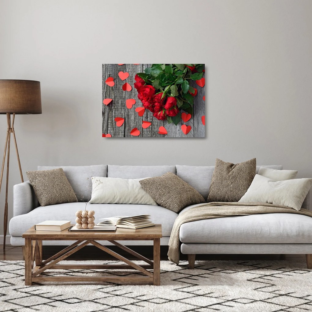 Tablou pe sticlă cu trandafiri (70x50 cm)