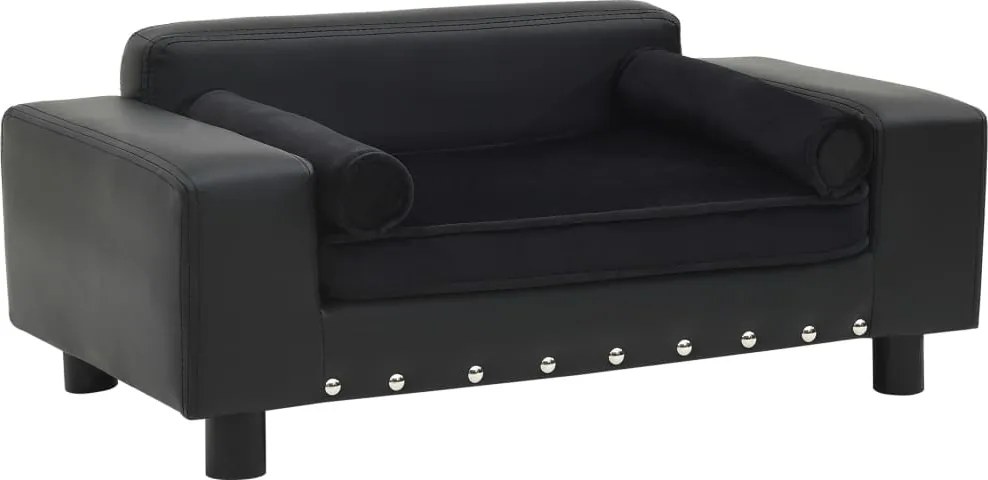 vidaXL Canapea pentru câini, negru, 81x43x31cm, pluș & piele ecologică