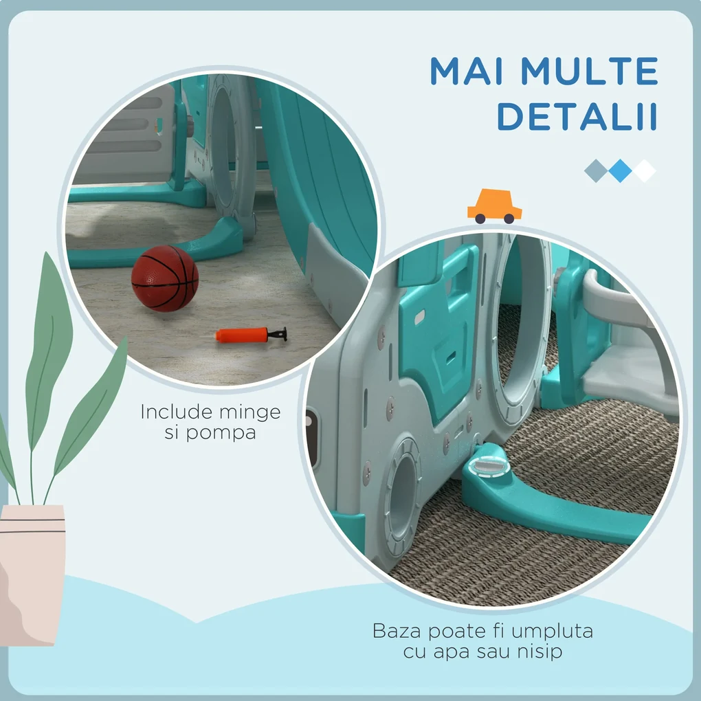 Set de jocuri pentru copii 6 în 1 cu tobogan, leagăn, cerc și mașină cu volan, pentru copii 18-48 de luni, albastru AIYAPLAY | Aosom Romania