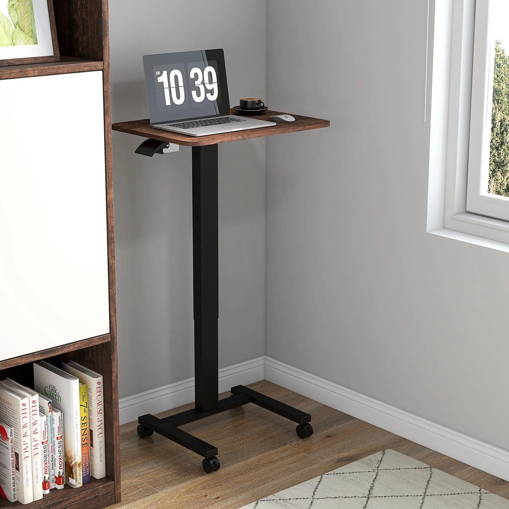 Vinsetto Masa în Picioare Masa în Picioare, Măsuță pentru Laptop, ajustabilă în înălțime, 4 role, 65 cm x 48 cm x 108 cm, Maro Rustic | Aosom Romania