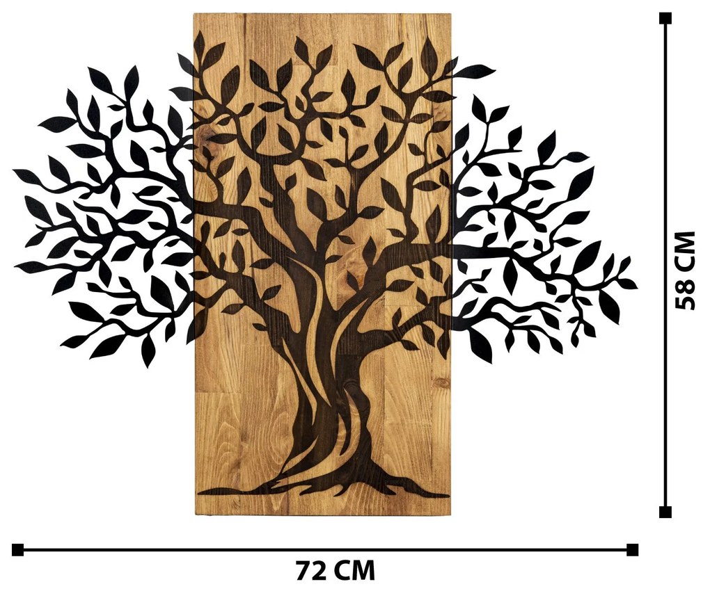 Decoratiune de perete lemn Enzo, Negru, 58x3x72 cm