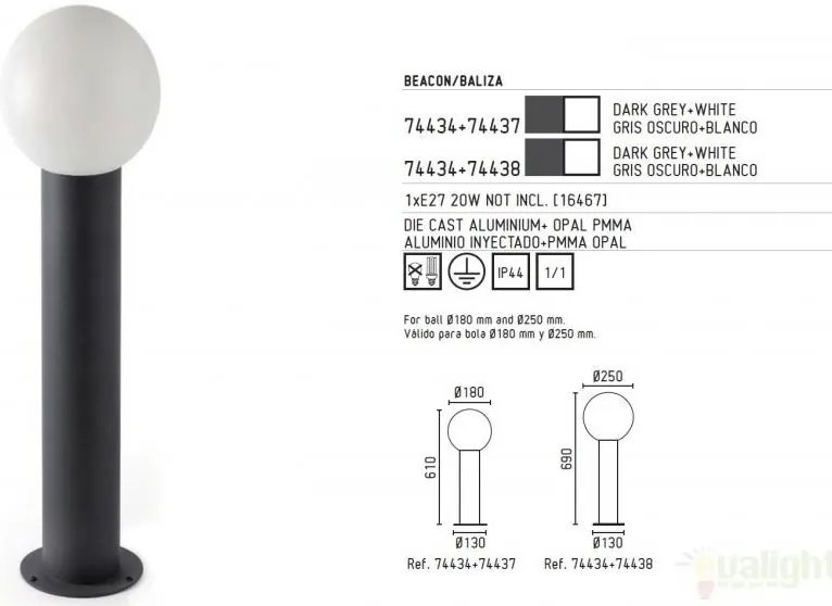 Stalp exterior 74434+glob diam.18cm 74437 MOON
