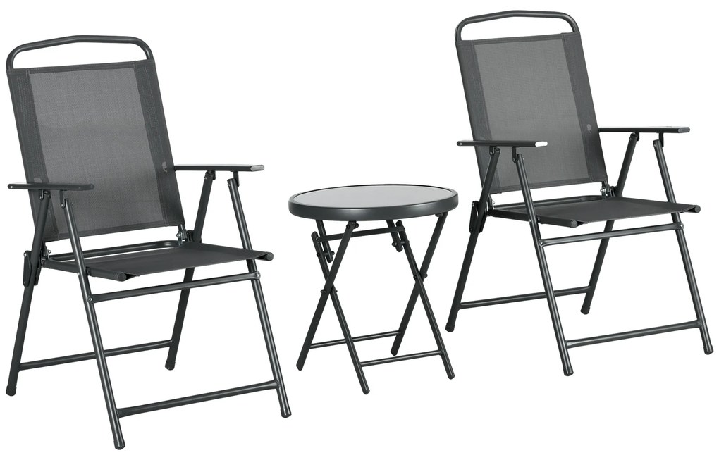 Outsunny Set Bistro 3 Piese din Metal Rezistent la Intemperii pentru Mobilier Grădină cu Masă Pliantă și Scaune Gri închis | Aosom Romania