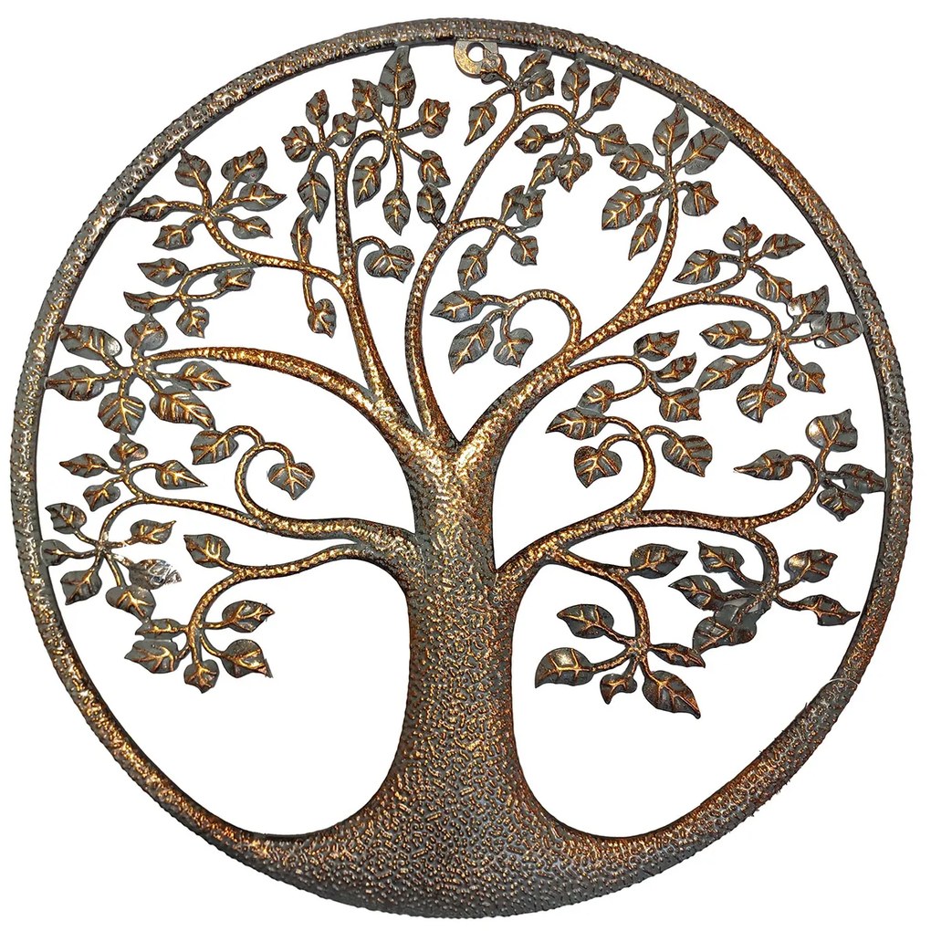 Decorație metalică de perete Arborele viețiinegru-auriu, 59 cm