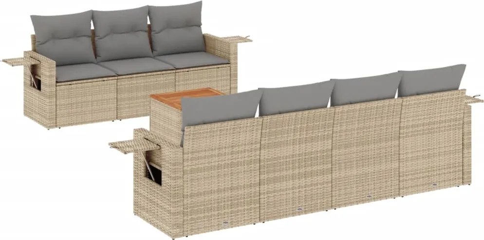 vidaXL Set canapele de grădină, 8 piese, cu perne, bej, poliratan