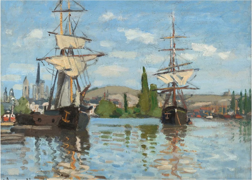 Tablou pe sticlă - Claude Monet, Ships Riding on the Seine at Rouen, reproducere (70x50 cm)