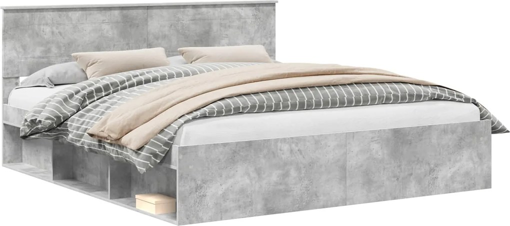 vidaXL Cadru de pat cu headboard Beton 200 x 200 cm Lemn compozit