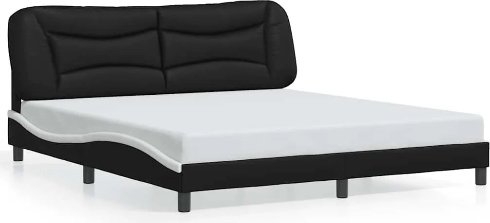vidaXL Cadru de pat fără saltea Hvar negru și alb 180x200cm piele artificială