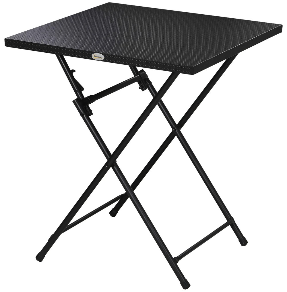 Outsunny Măsuță de Cafea Pliabilă Pătrată cu Picioare Antiderapante, Măsuță de Cafea Exterioară din Oțel, 60x60x71 cm, Negru
