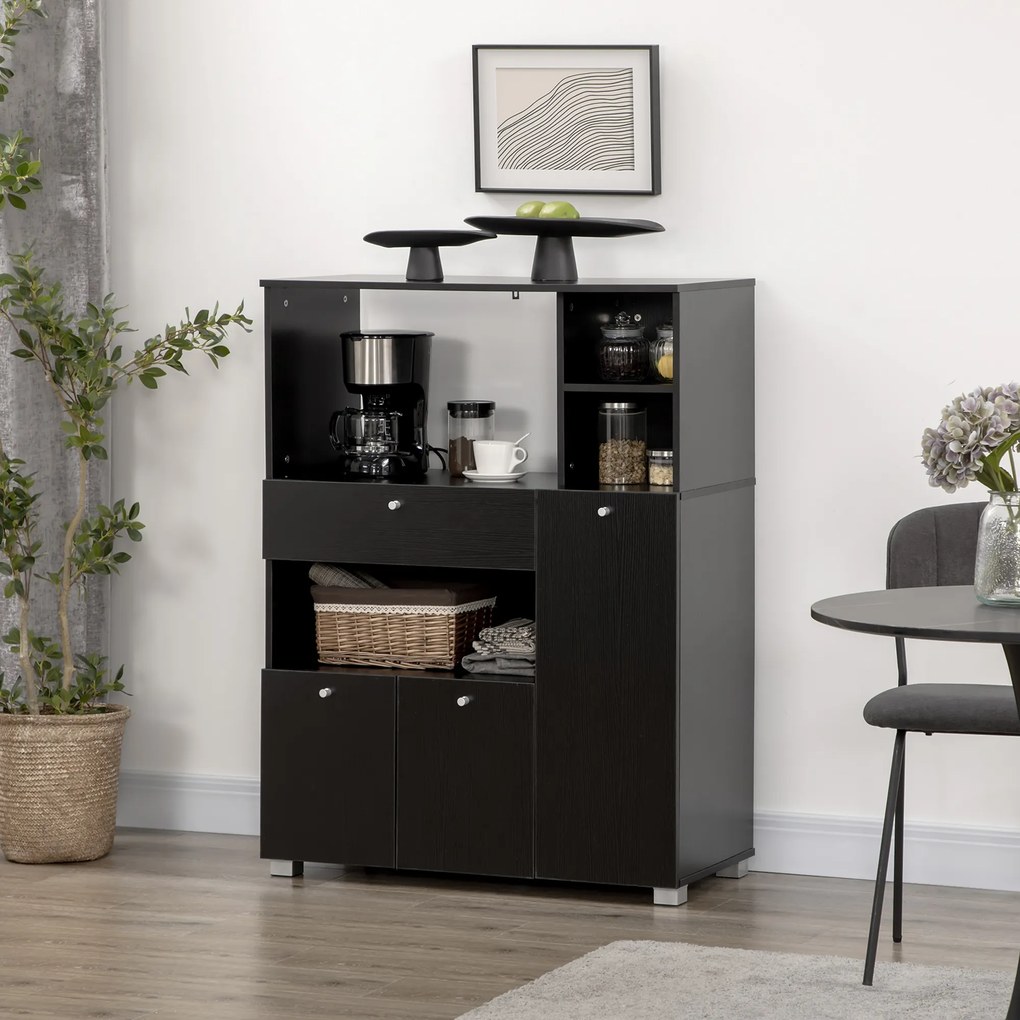 HOMCOM Bufet de Bucătărie pentru Cuptor cu Microunde, Mobilier cu Dulapuri, Rafturi și Sertar, 90x40x120 cm, Negru | Aosom Romania