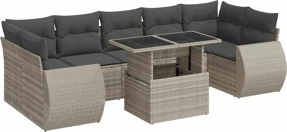 vidaXL Set mobilier de grădină cu perne, 8 piese gri deschis poliratan