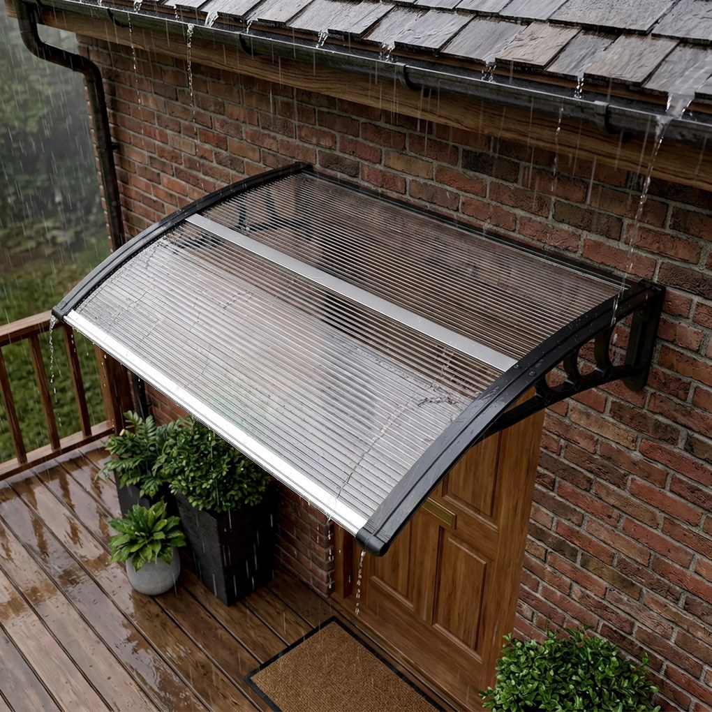 Outsunny Copertină de Exterior pentru Uși și Ferestre 75x100 cm, Protecție Solară și împotriva Ploii, cu Suport din Aluminiu, Transparentă | Aosom Romania