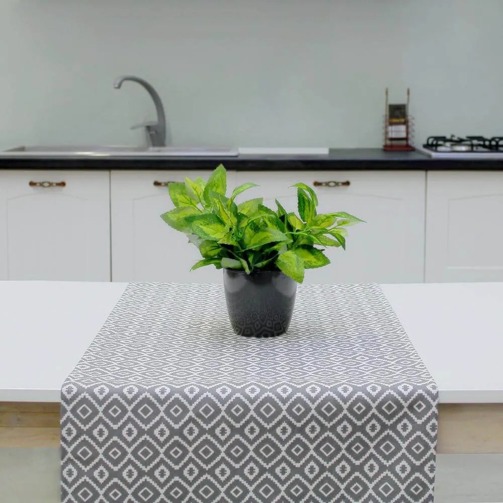Traversa de masa 50x170 cm, 100% bumbac, gri/alb