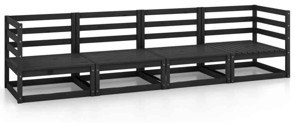 3075363 vidaXL Canapea de grădină cu 4 locuri, negru, lemn masiv de pin