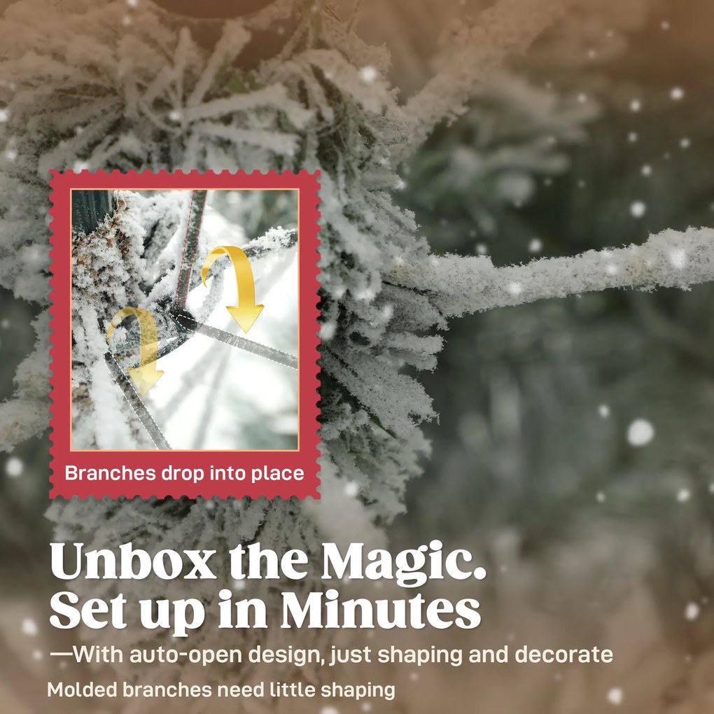 HOMCOM Brad de Crăciun Înzăpezit, cu Bază Metalică Pliabilă, 210cm | Aosom Romania