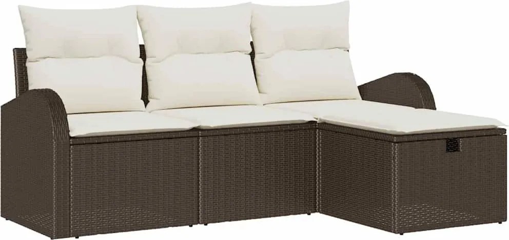 vidaXL Set de canapele pentru grădină cu pernă 4 pcs Maro poliratan